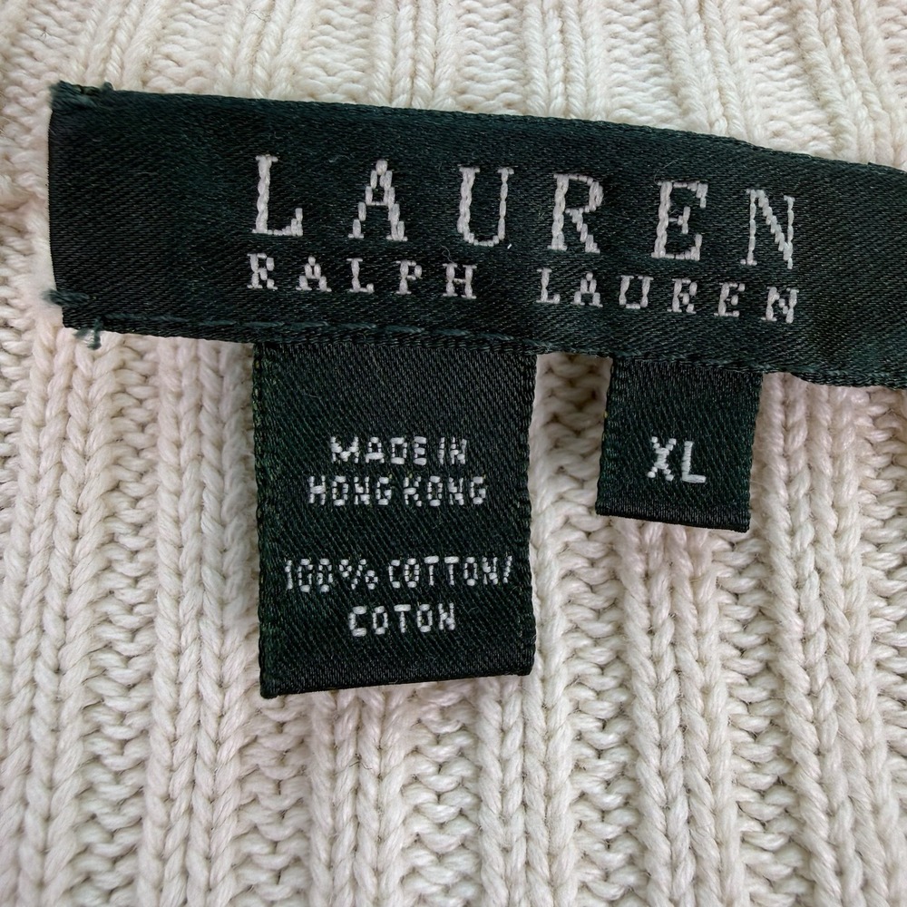 VTG Lauren Ralph Lauren Women's Size XL Ivory‎ Ribbed Cardigan Crest 100% Cotton - Picture 9 of 11